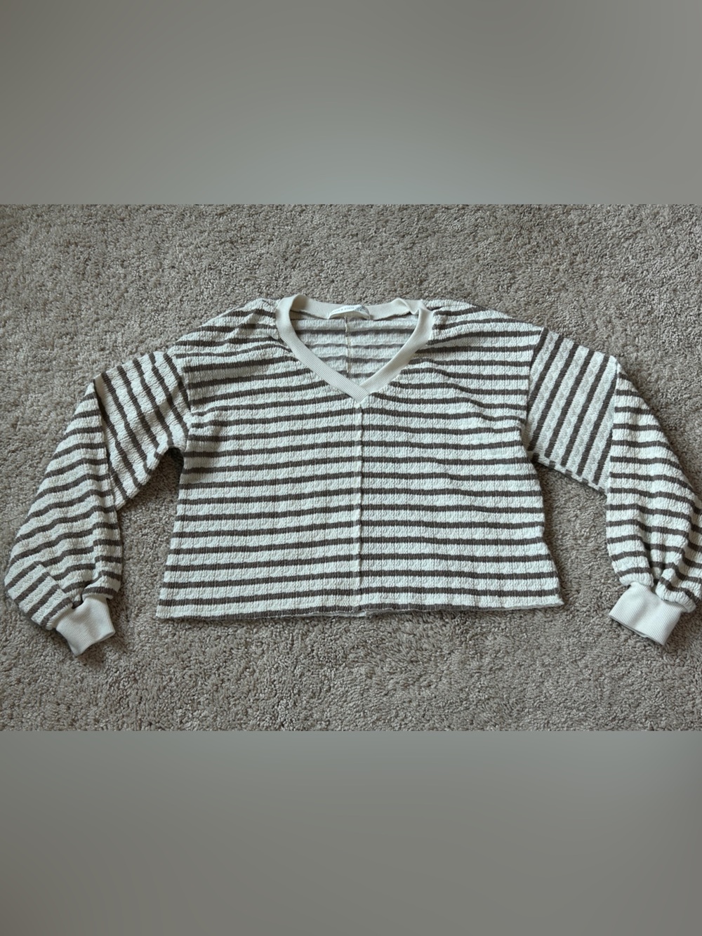Altar'd State Cream and Brown Striped Scoop Neck Sweater